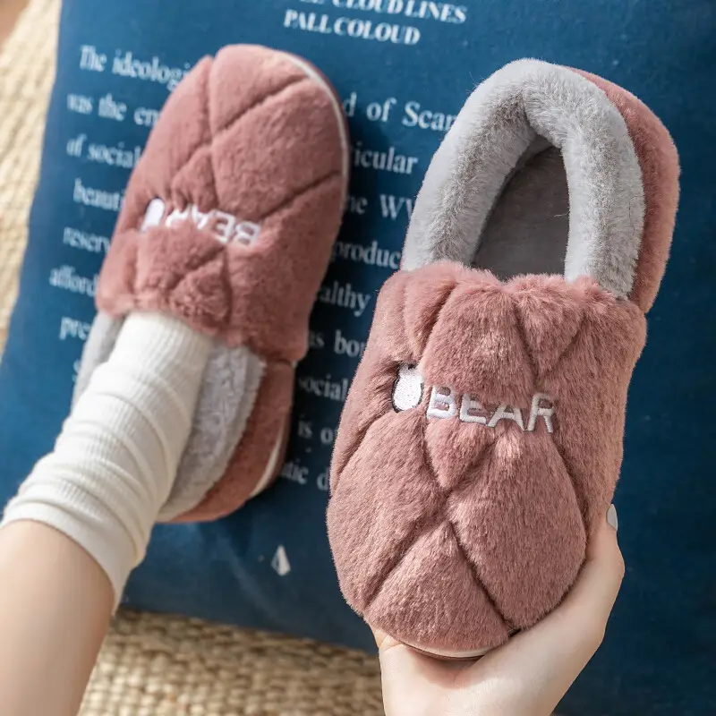 Jie Liya Men's Cotton Slippers with Heel Cover for Autumn and Winter, Indoor Home Warm Plush Thickened Cotton Shoes, Women's Winter Non-Slip Shoes - Image 3