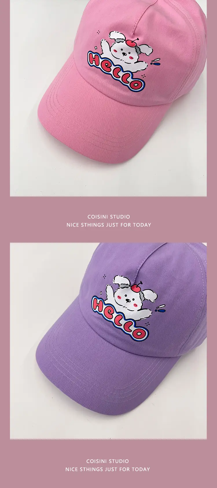 Pink Coisyini Puppy Baseball Cap for Girls — feature 16