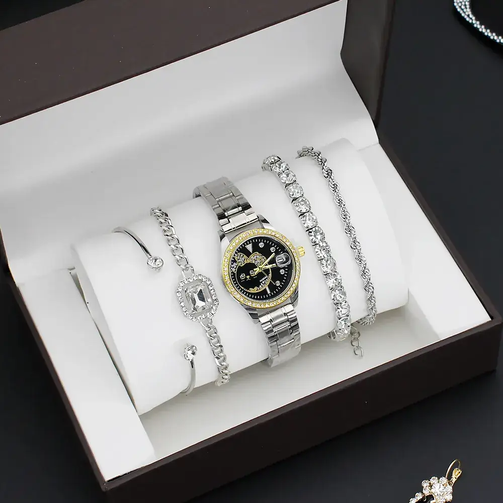 Gold Women's Diamond Watch with 4 Bracelet - Image 5