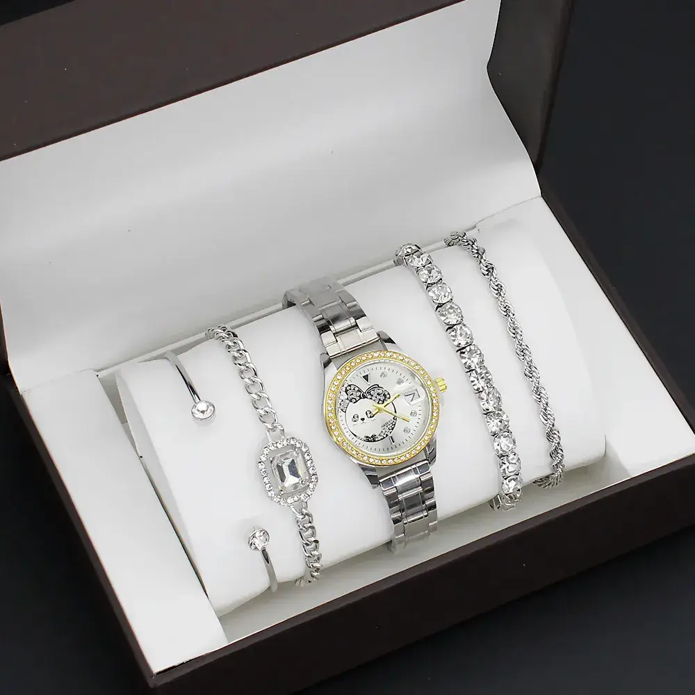 Gold Women's Diamond Watch with 4 Bracelet - Image 6