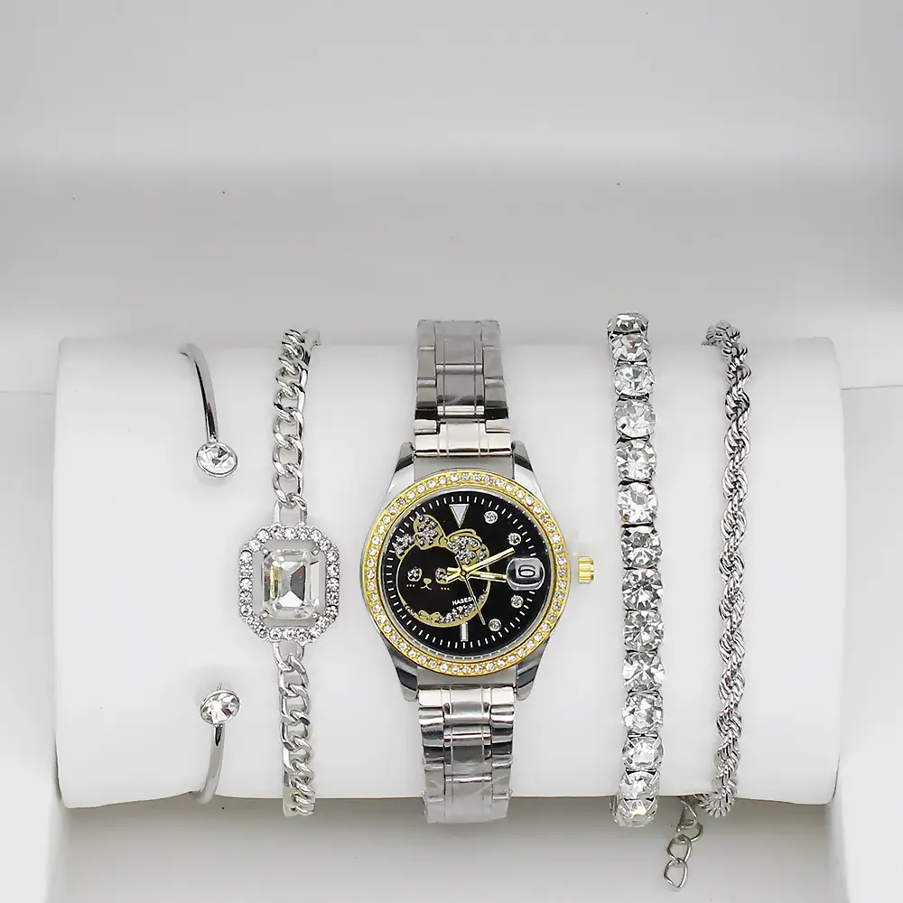 Gold Women's Diamond Watch with 4 Bracelet — feature 13