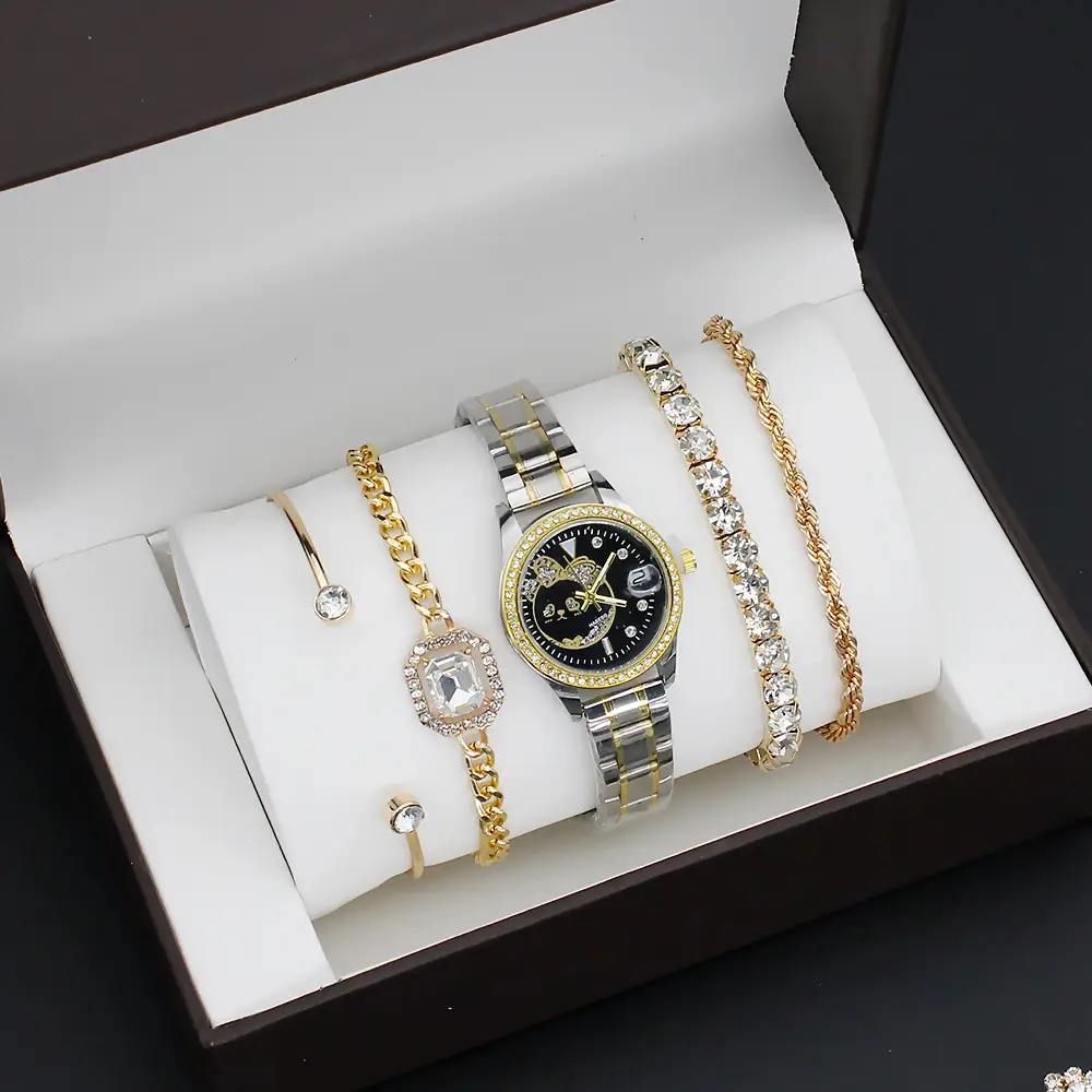 Gold Women's Diamond Watch with 4 Bracelet — feature 6