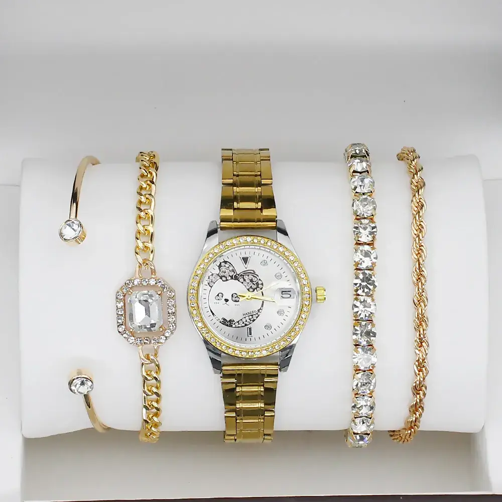 Gold Women's Diamond Watch with 4 Bracelet - Image 10