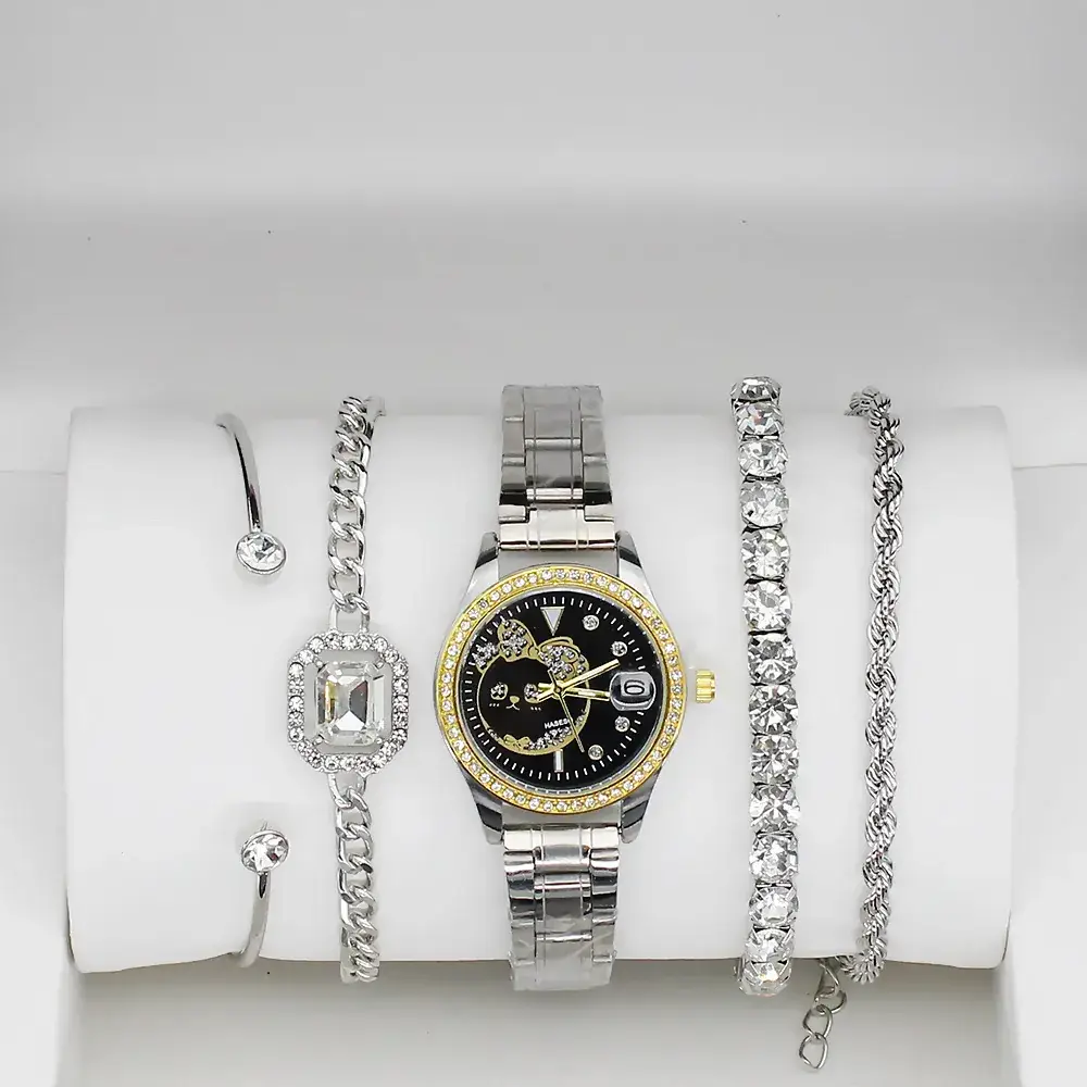 Gold Women's Diamond Watch with 4 Bracelet - Image 11