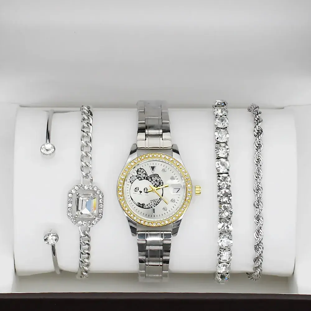 Gold Women's Diamond Watch with 4 Bracelet - Image 12