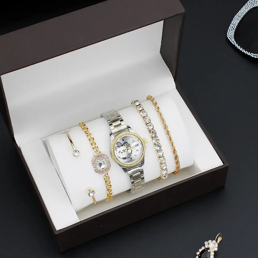Gold Women's Diamond Watch with 4 Bracelet - Image 2