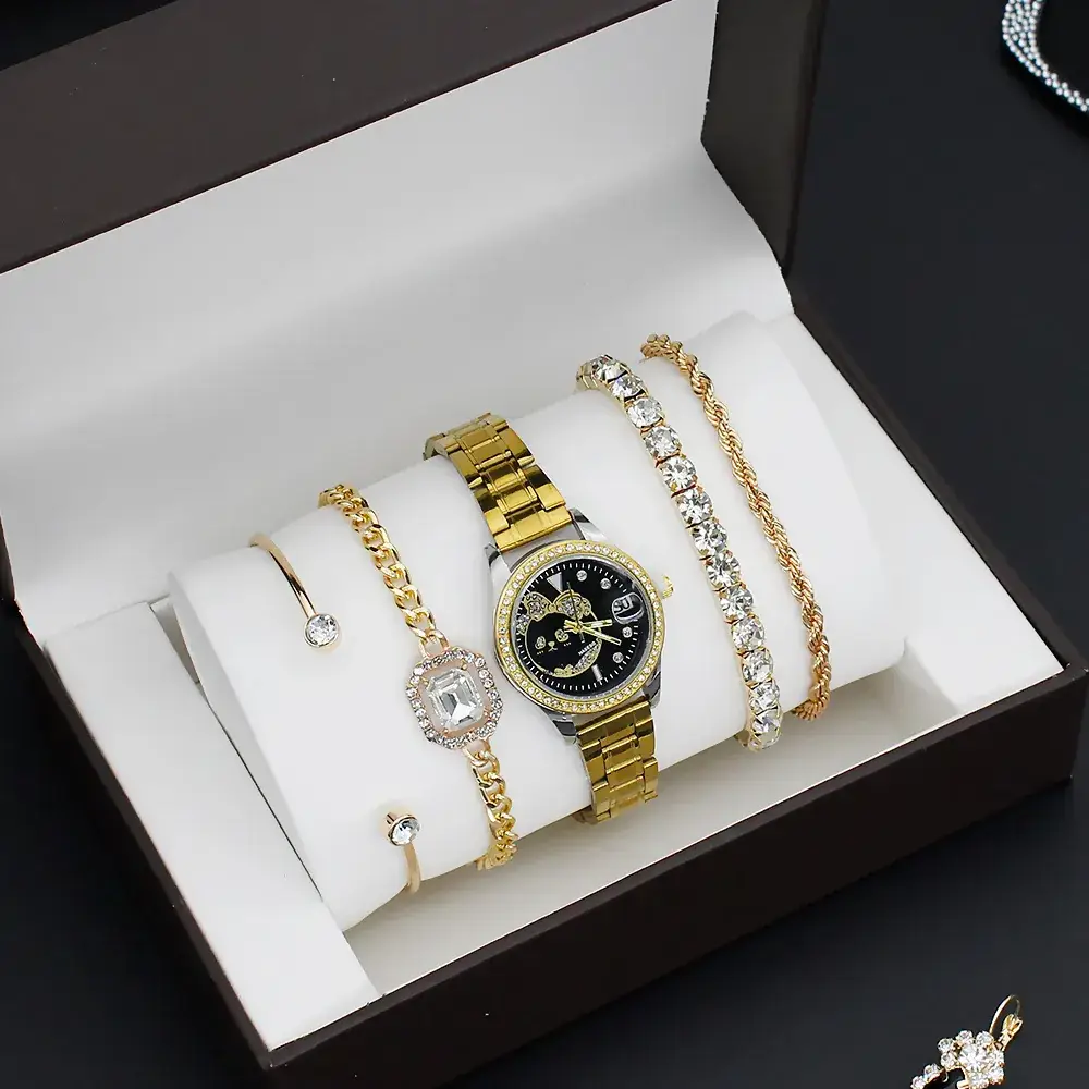 Gold Women's Diamond Watch with 4 Bracelet - Image 3