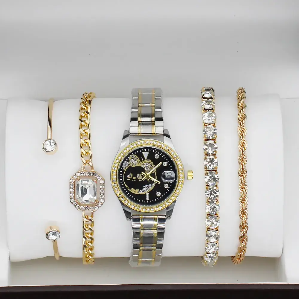 Gold Women's Diamond Watch with 4 Bracelet - Image 7