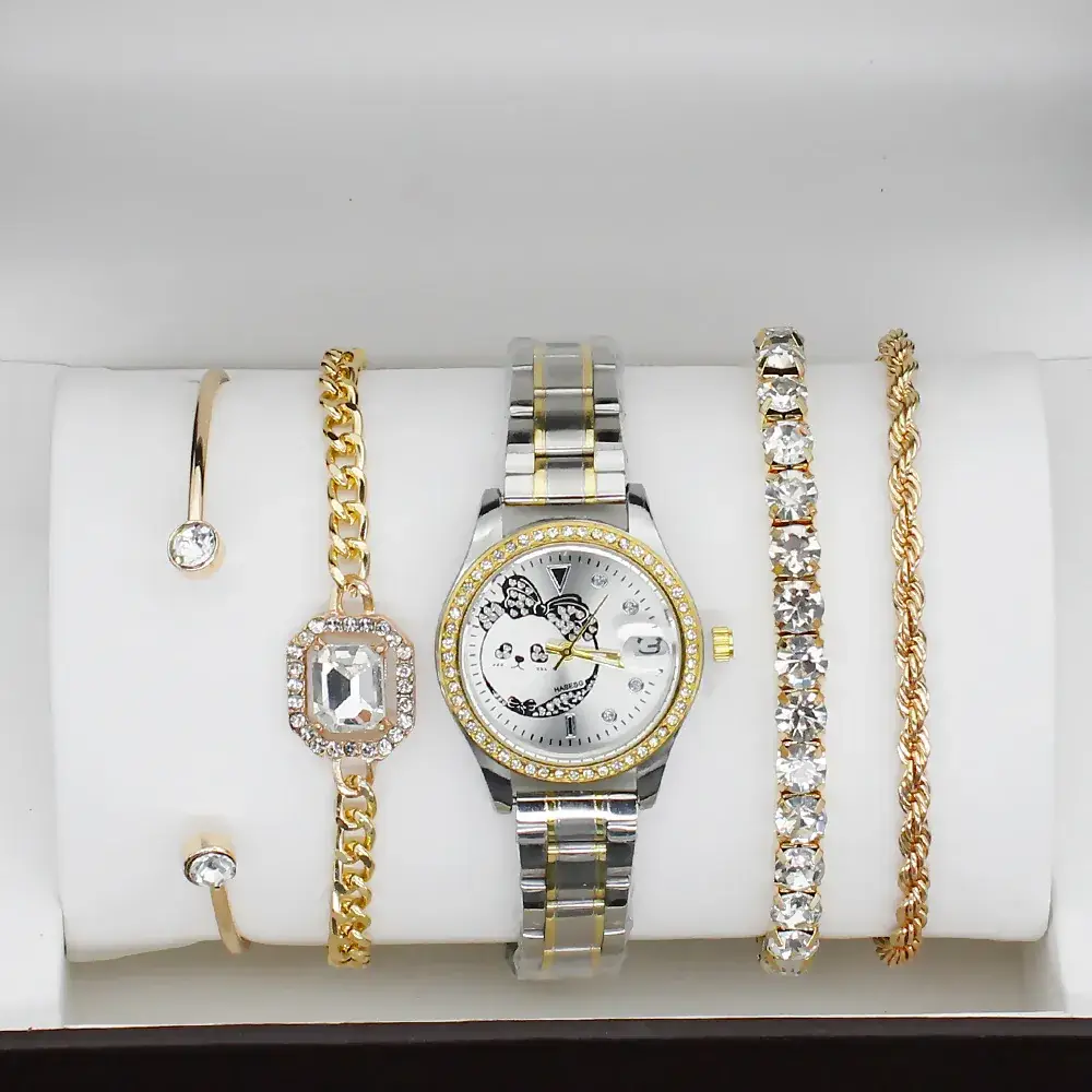 Gold Women's Diamond Watch with 4 Bracelet - Image 8