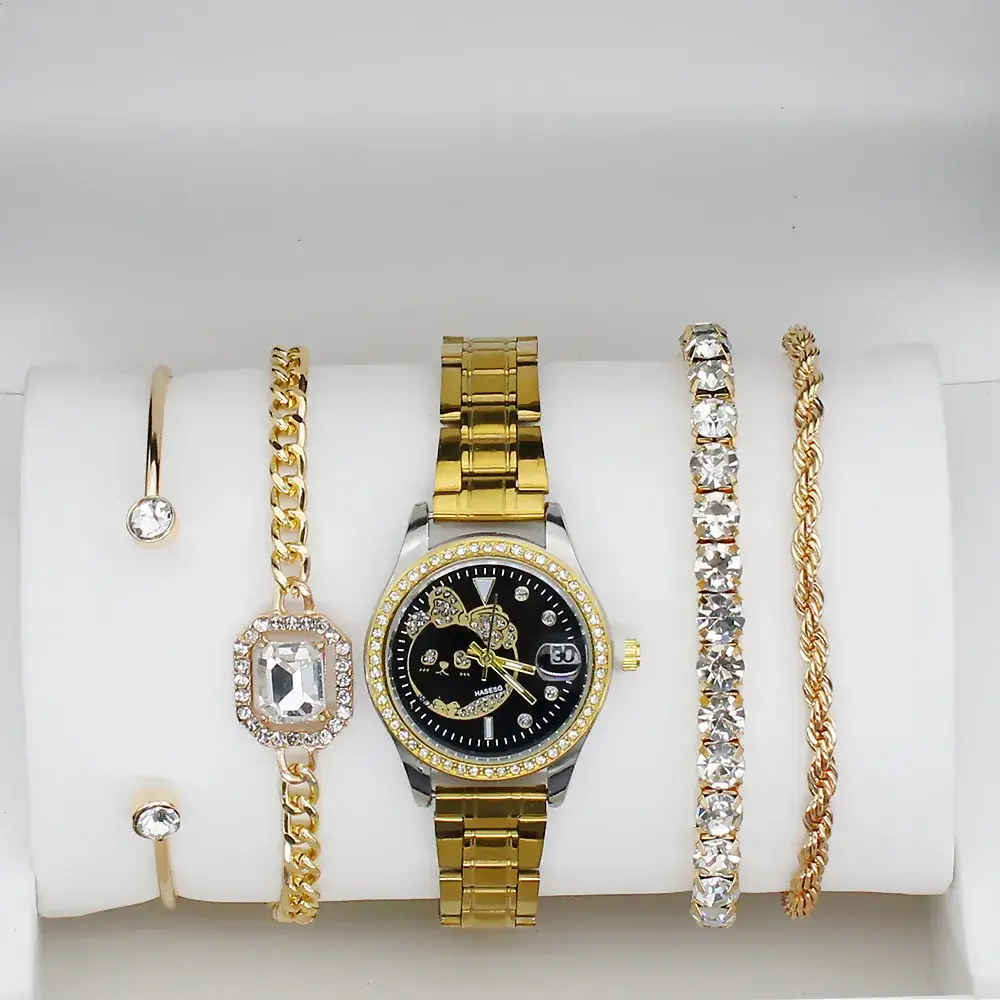 Gold Women's Diamond Watch with 4 Bracelet - Image 9