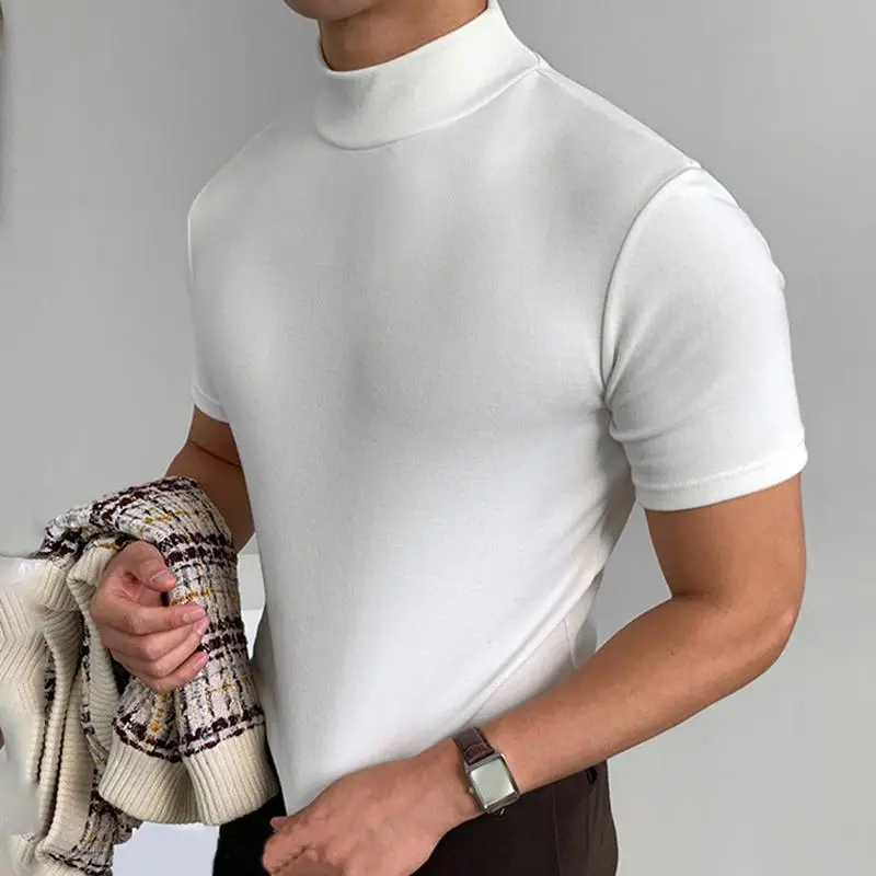 Men Black Turtleneck Short Sleeve T-Shirt 2024 - Image 4