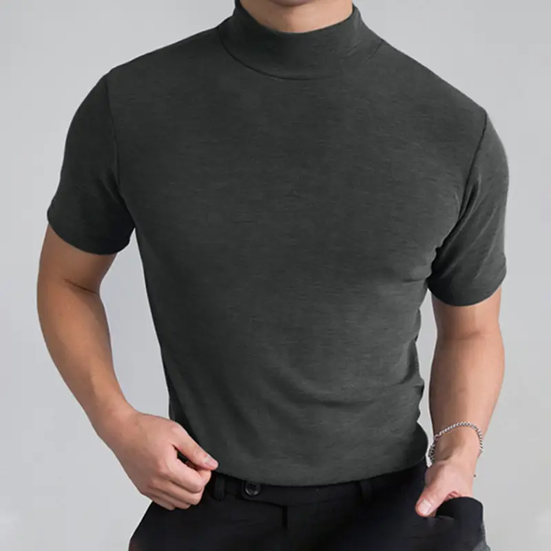 Men Black Turtleneck Short Sleeve T-Shirt 2024 - Image 6