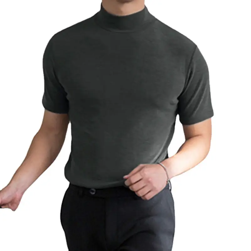 Men Black Turtleneck Short Sleeve T-Shirt 2024 - Image 7