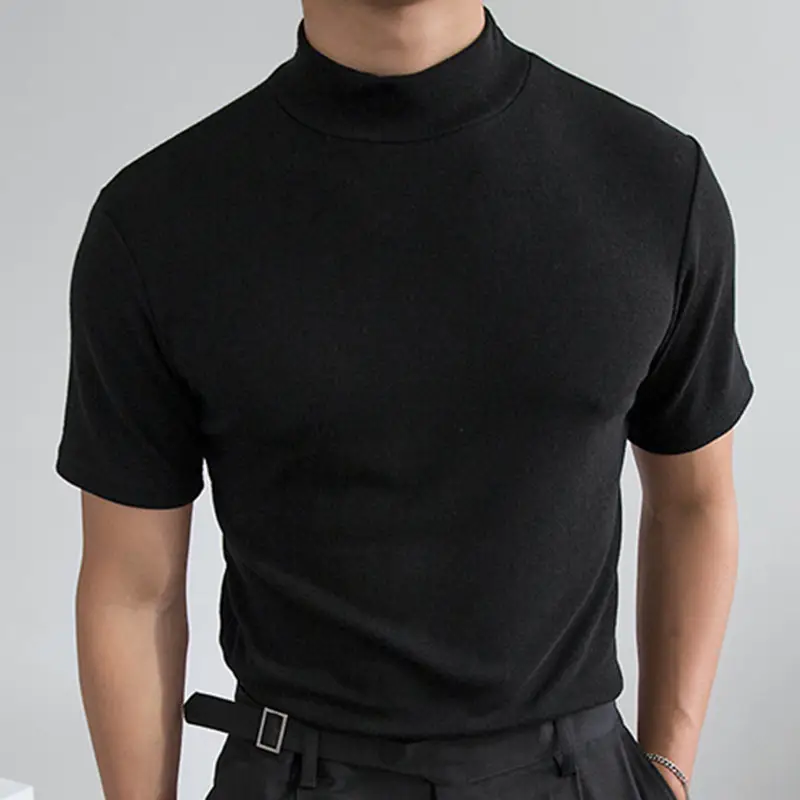 Men Black Turtleneck Short Sleeve T-Shirt 2024 - Image 2