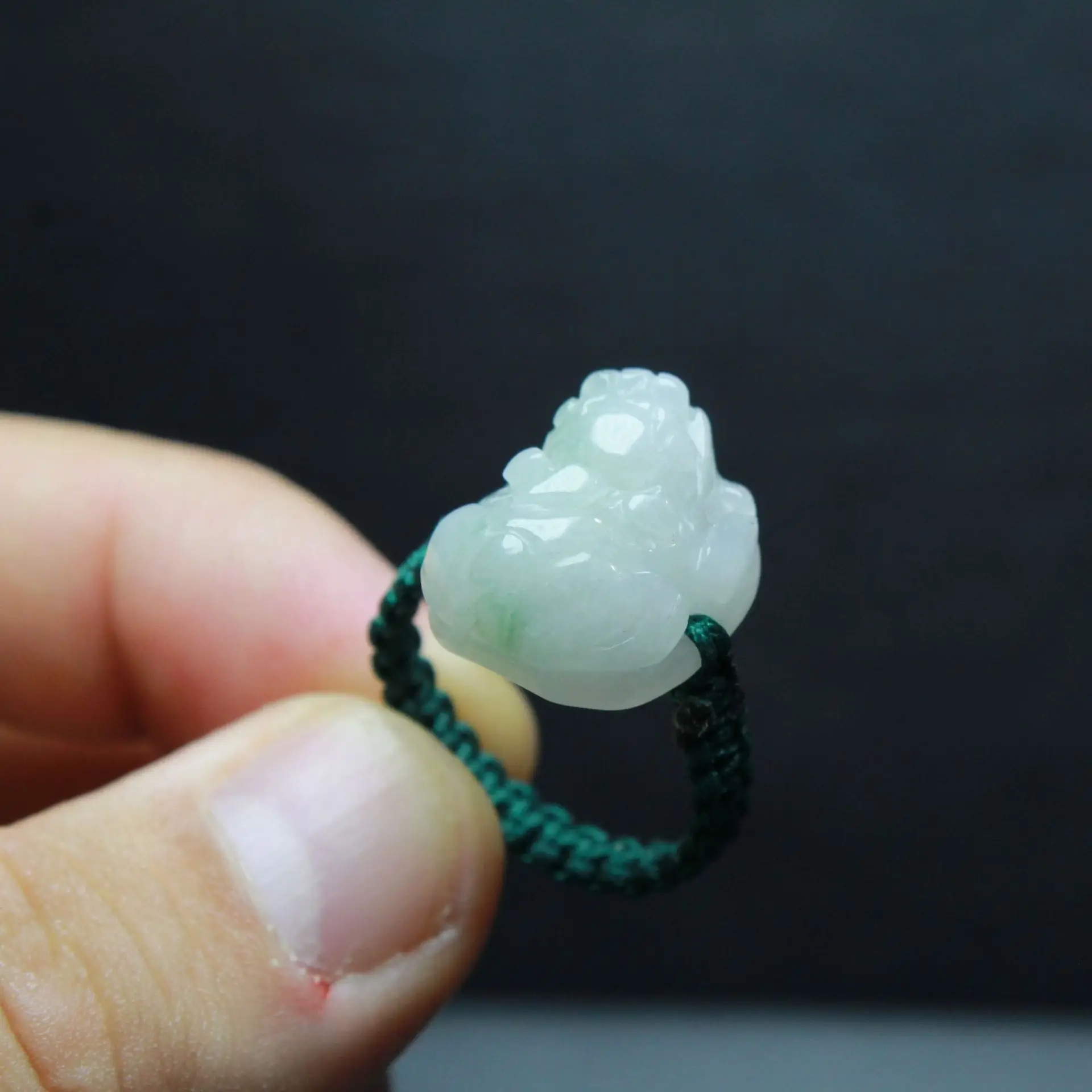 Emerald Jade Pixiu Ring Green Rope Women