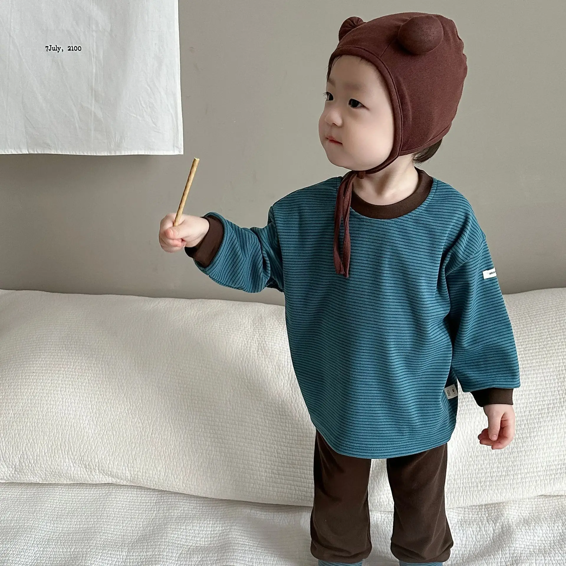 Baby Brown Striped Korean Style Top