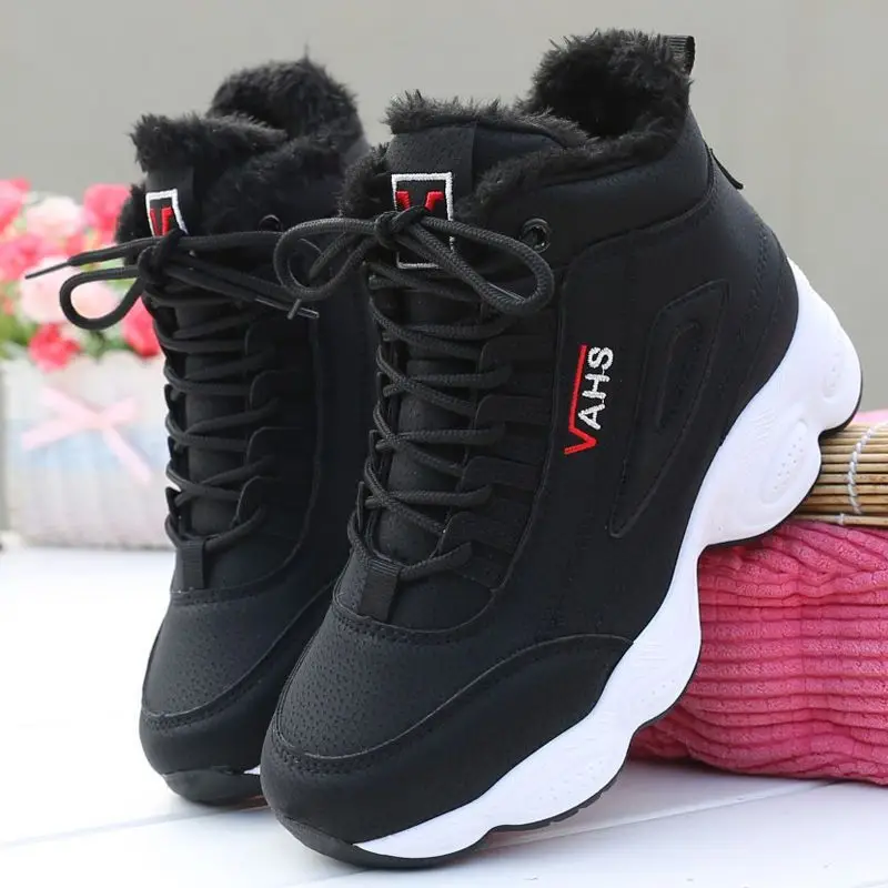 Cotton-padded shoes women's high-top 2023 Winter new fleece-lined sneaker warm platform casual shoes flat versatile student shoes - Image 2