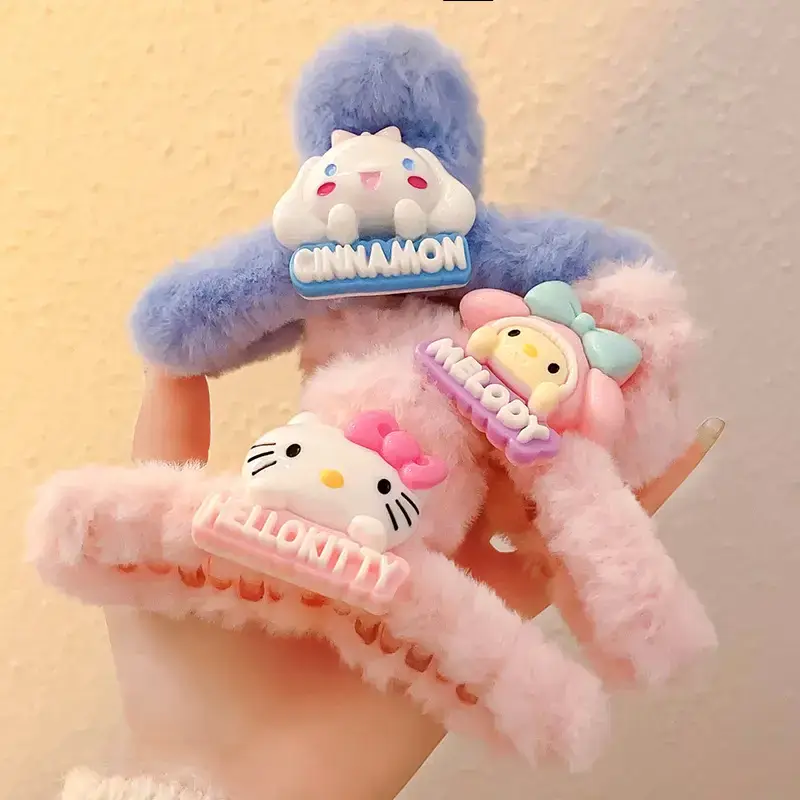 Cute Sanrio Plush Hairpin with Shark Clip for Girls - Image 4