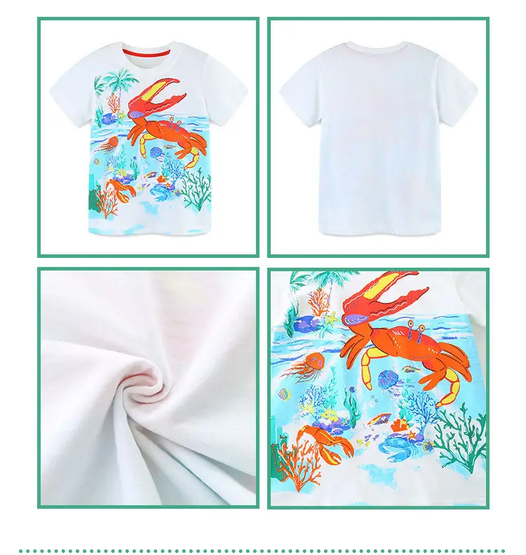 Kids Cartoon Printed Cotton T-Shirt White Red Crabs — feature 38
