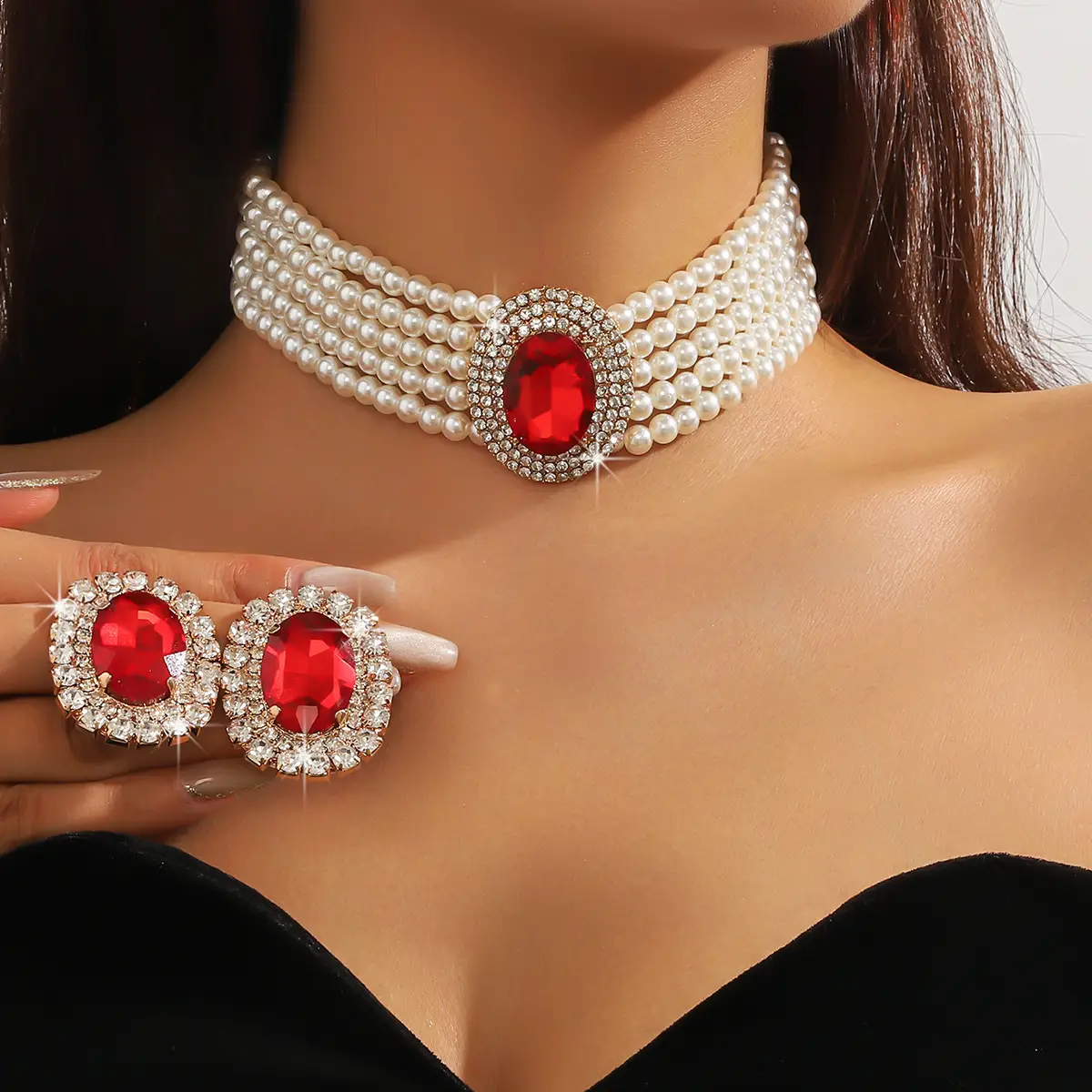 Luxury Multi-Layer Pearl & Crystal Necklace Set — feature 42