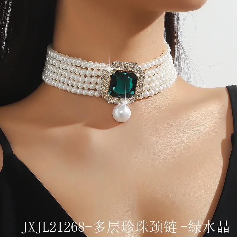 Luxury Multi-Layer Pearl & Crystal Necklace Set - Image 2