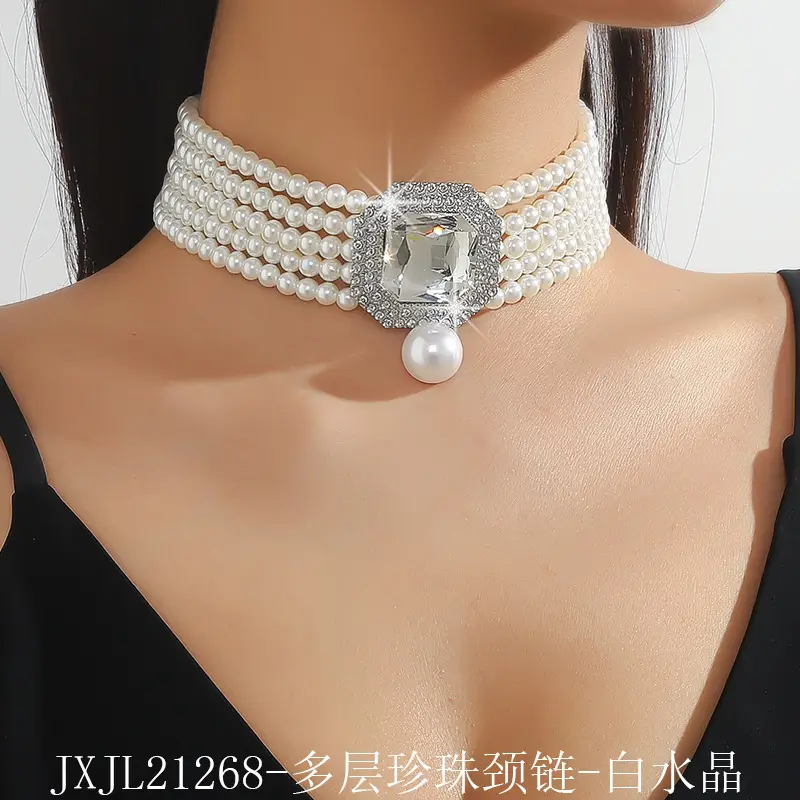 Luxury Multi-Layer Pearl & Crystal Necklace Set - Image 5