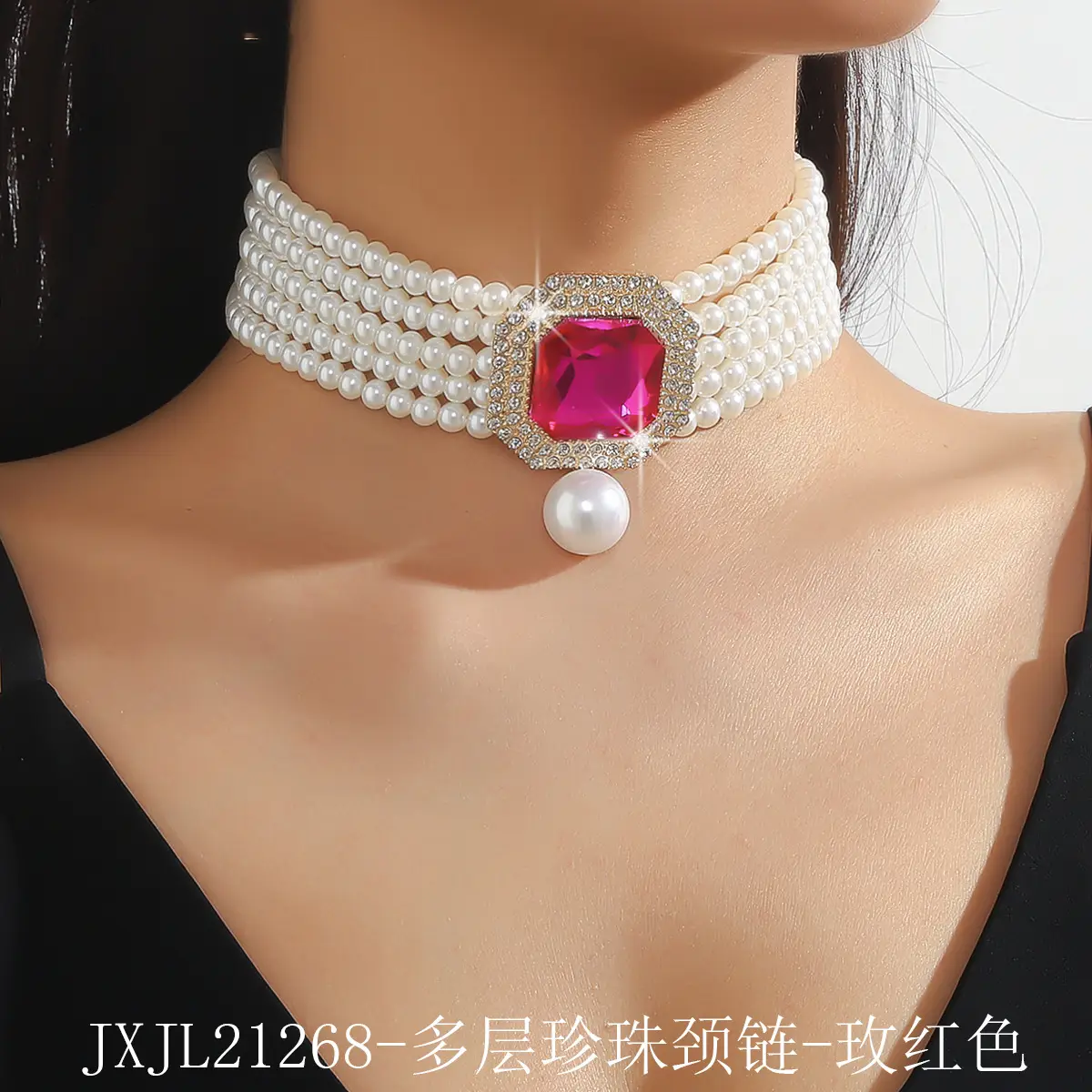 Luxury Multi-Layer Pearl & Crystal Necklace Set - Image 8