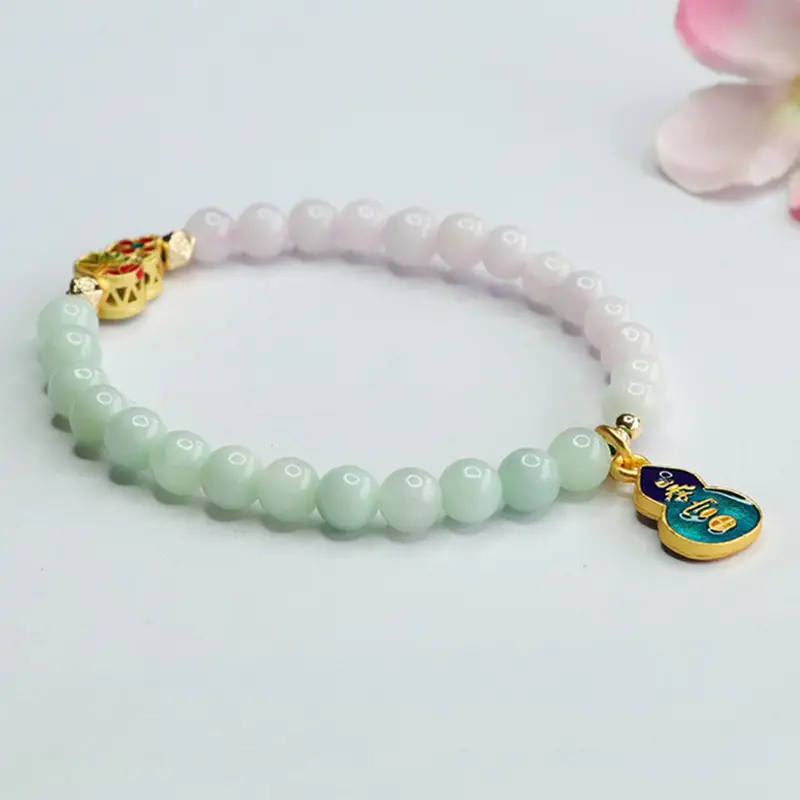 Two-Tone Jade Bracelet for Women Green White Pearl - Image 4