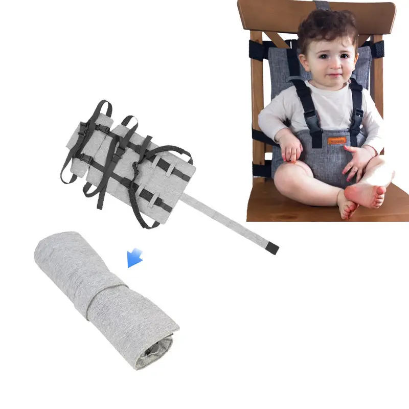 Folding Baby Dining Chair Grey with Adjustable Straps - Image 3