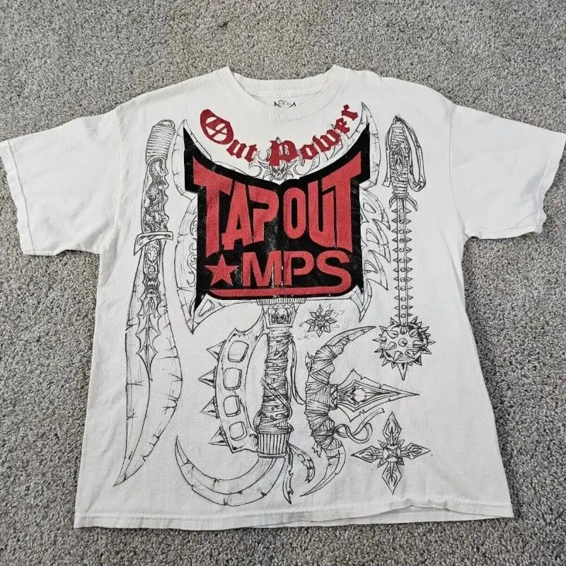 Men Retro Printed T-Shirt White Short Sleeve