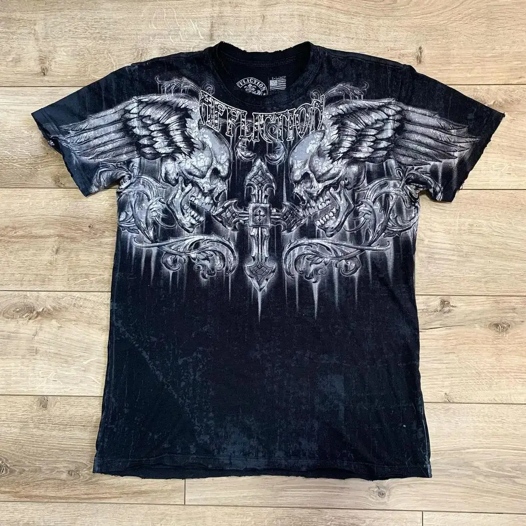 Men Retro Printed T-Shirt White Short Sleeve