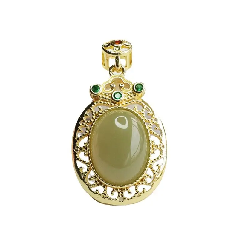 Guan Yu Jade Pendant Necklace Clear Water Jade Vintage Gold - Image 6