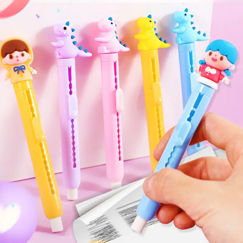 Pen type push eraser cartoon dinosaur children's creative stationery push-pull pen eraser primary school student gift cultural creation