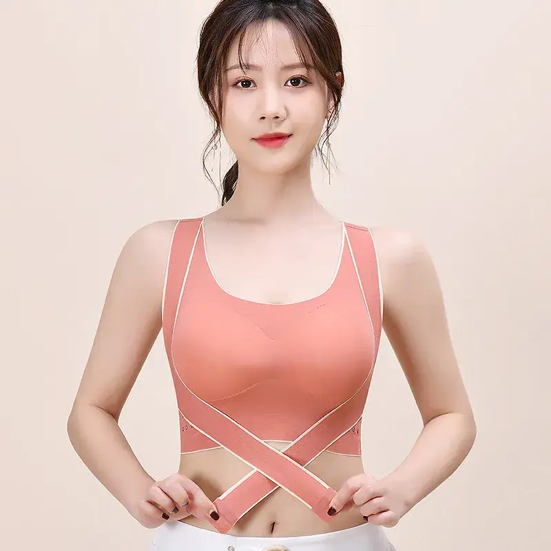 Wire-Free Front-Button Bra with Side Support for Back Fitness Vest Style - Image 3