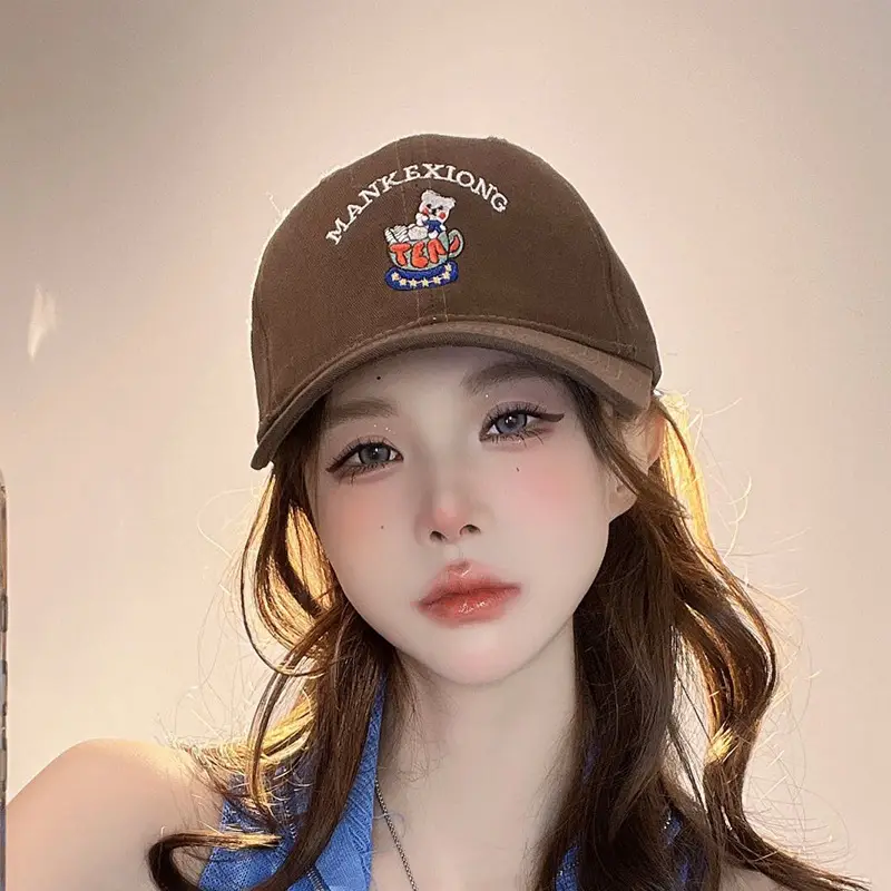 Cute Bear Embroidered Black Baseball Cap for Girls - Image 9