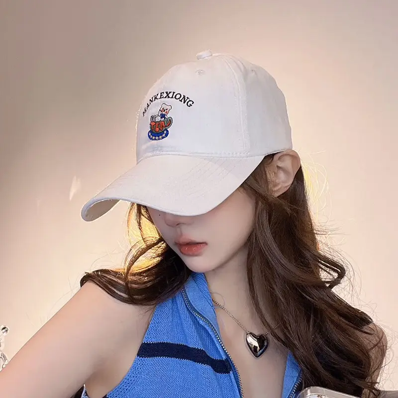 Cute Bear Embroidered Black Baseball Cap for Girls - Image 12