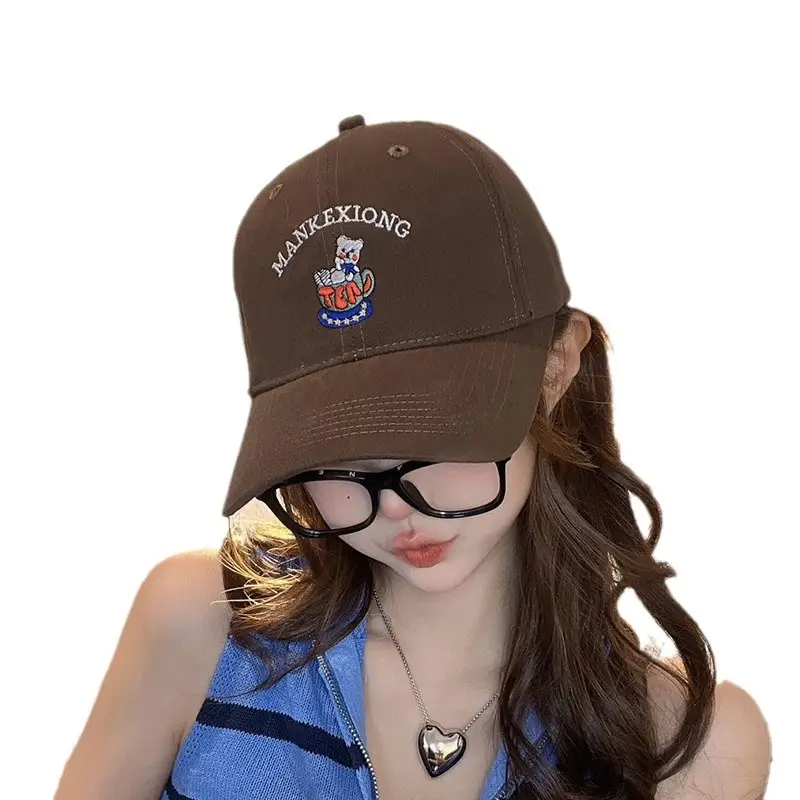 Cute Bear Embroidered Black Baseball Cap for Girls - Image 13