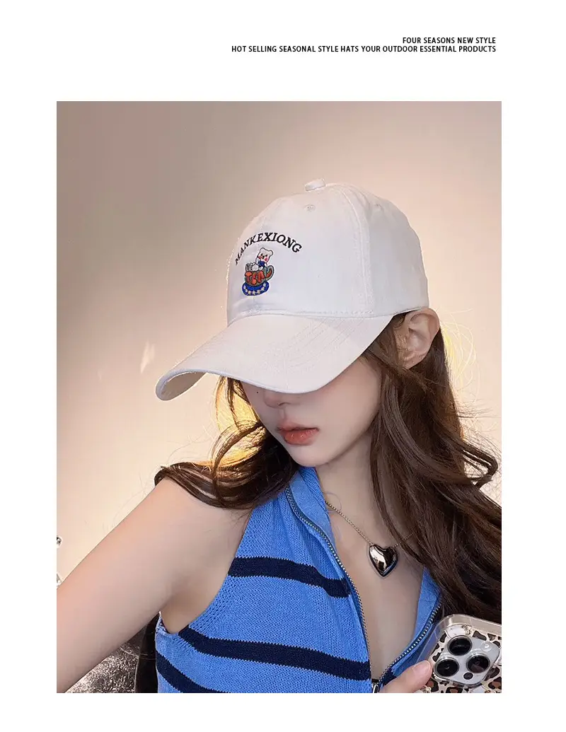 Cute Bear Embroidered Black Baseball Cap for Girls — feature 7