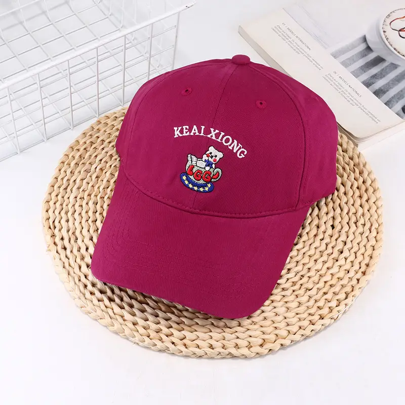 Cute Bear Embroidered Black Baseball Cap for Girls - Image 3