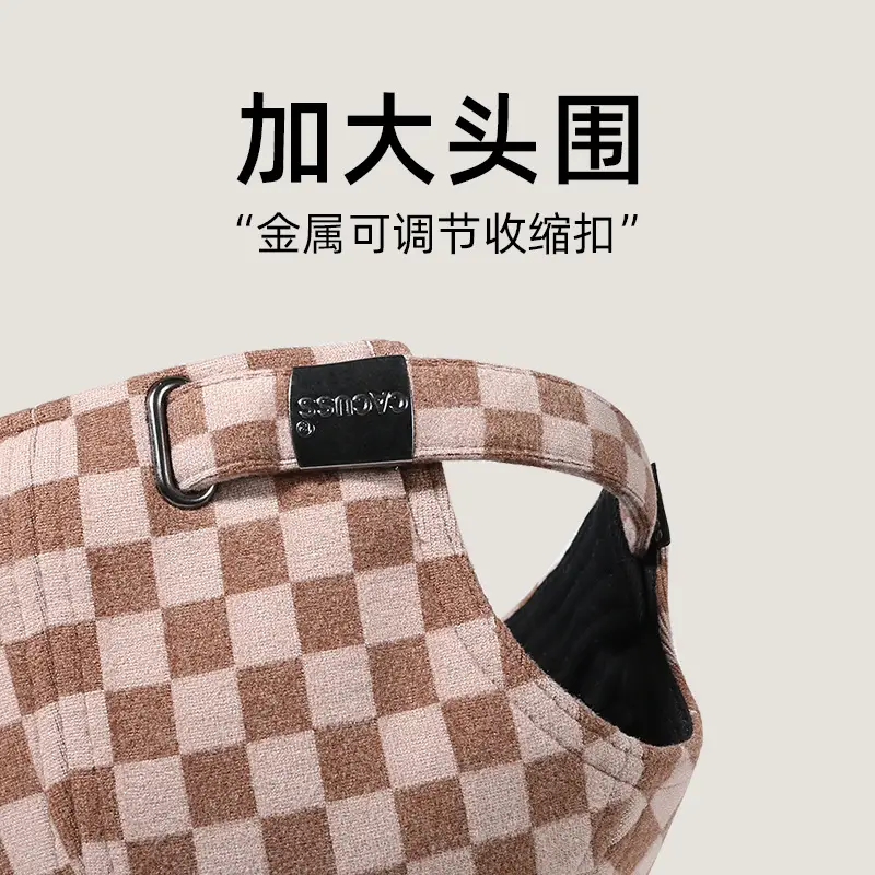 Women Retro Chessboard Cap Winter Hard Top Peaked Cap - Image 4