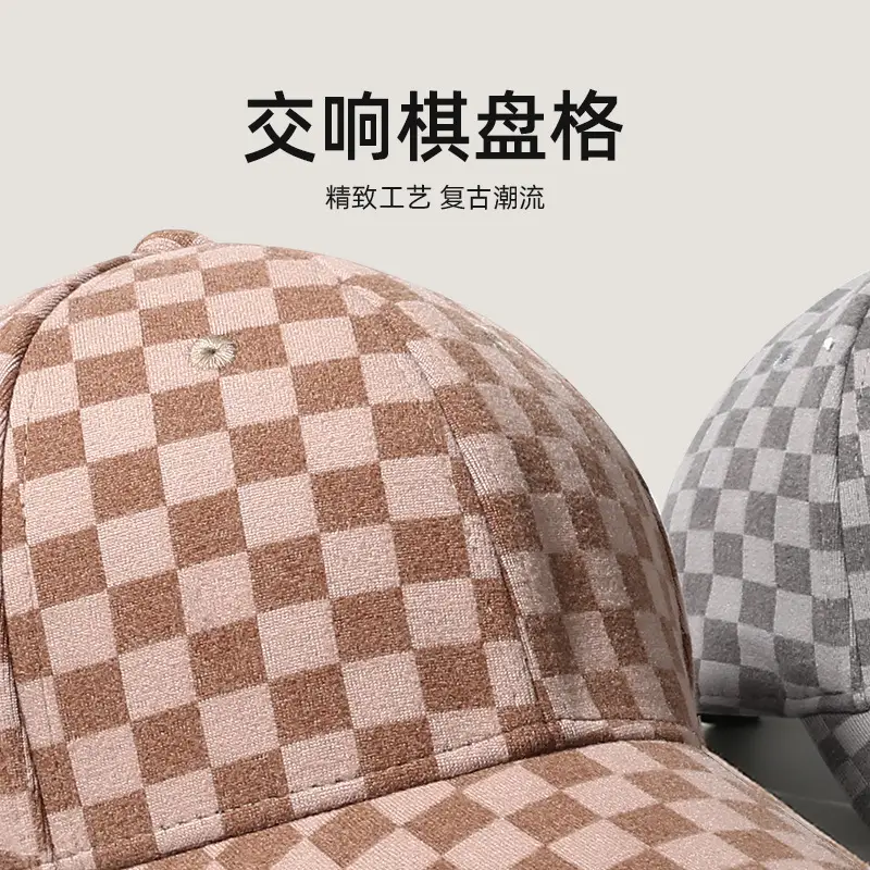 Women Retro Chessboard Cap Winter Hard Top Peaked Cap - Image 5