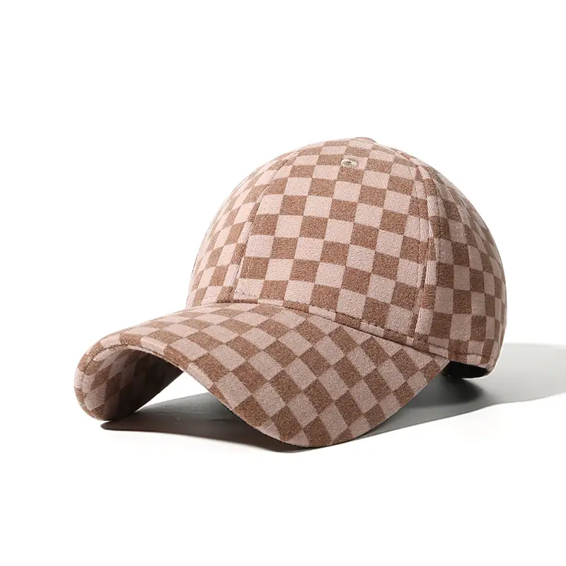 Women Retro Chessboard Cap Winter Hard Top Peaked Cap - Image 2