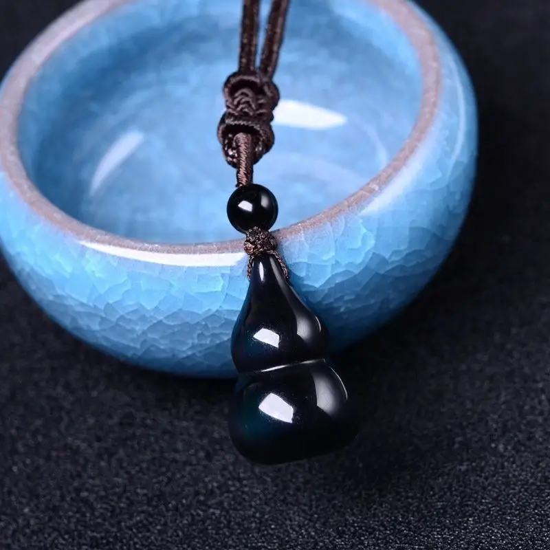 Obsidian Gourd Pendant Necklace for Men Women