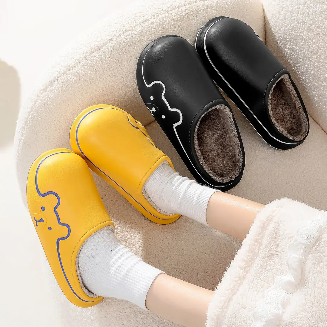 Jialiya Waterproof Cotton Slippers for Women, Winter Indoor Home Fleece-Lined Warm Slippers with a Soft Cushioning Feel, Non-Slip Couple Cotton Slippers for Men