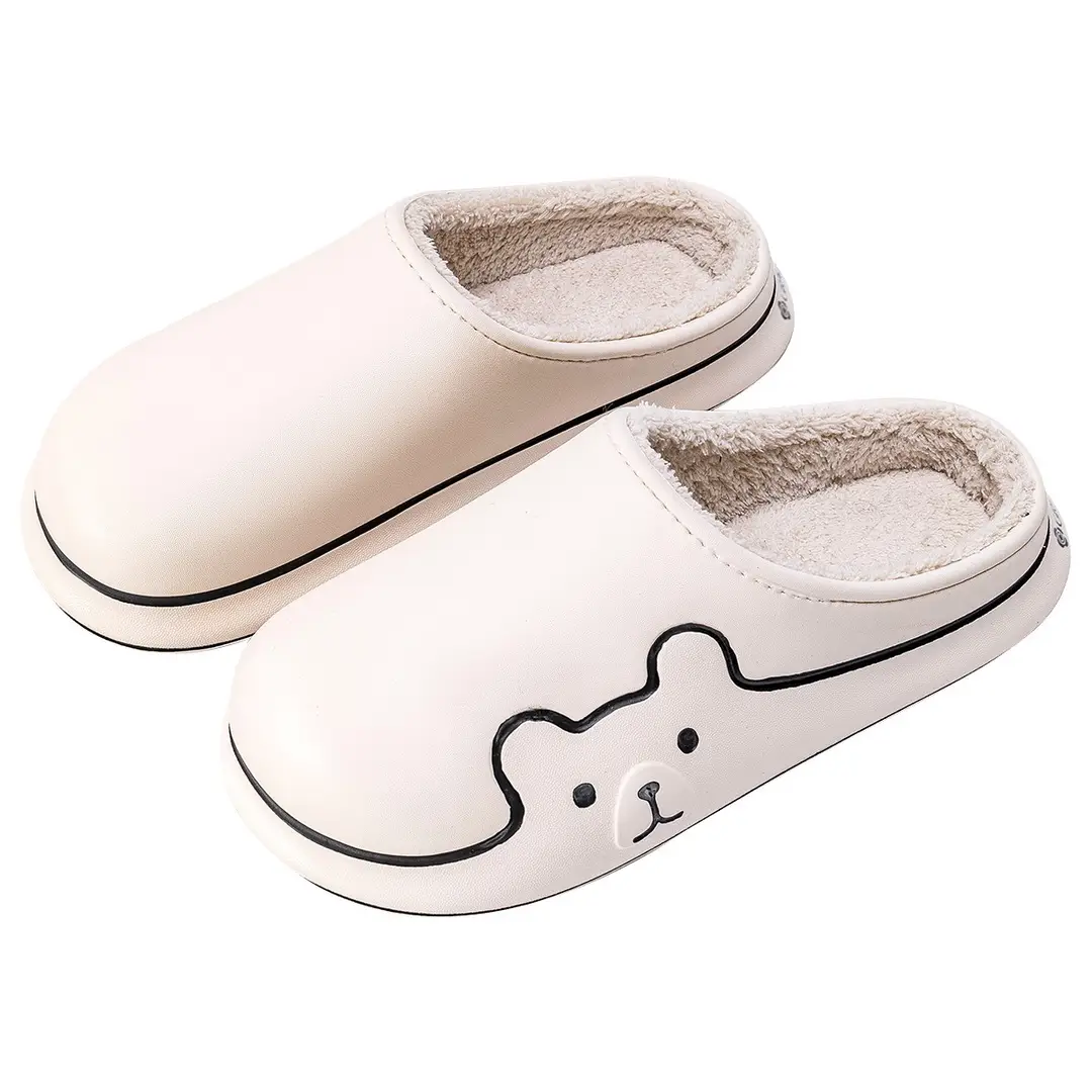 Jialiya Waterproof Cotton Slippers for Women, Winter Indoor Home Fleece-Lined Warm Slippers with a Soft Cushioning Feel, Non-Slip Couple Cotton Slippers for Men
