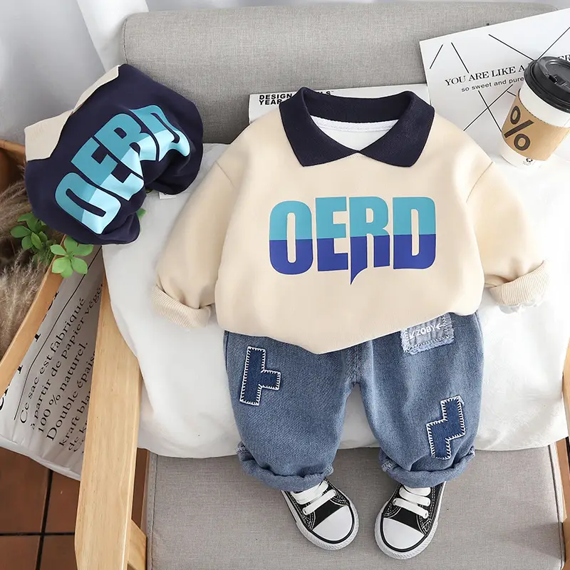 2024 Boys Korean T-Shirt Oerd Long Sleeve Sweater Set - Image 3