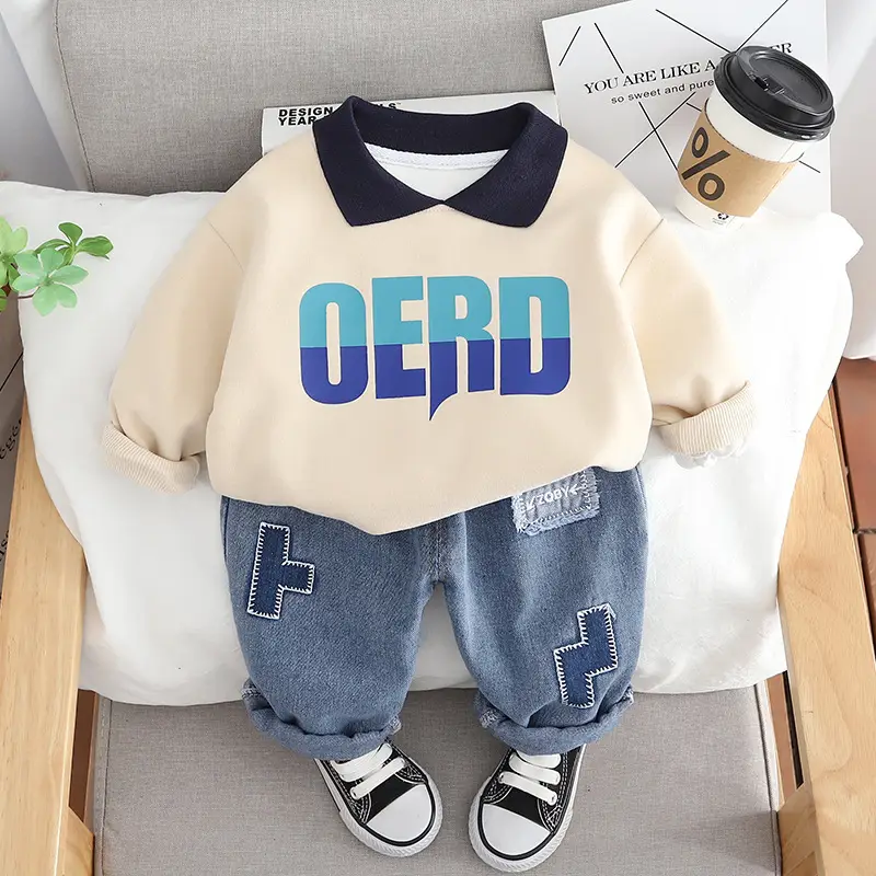 2024 Boys Korean T-Shirt Oerd Long Sleeve Sweater Set - Image 2