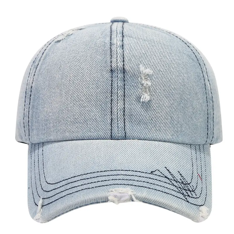 Women Denim Baseball Cap Retro Ripped Washable - Image 8
