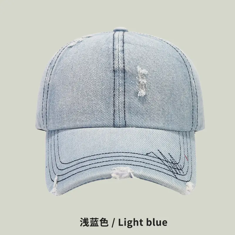 Women Denim Baseball Cap Retro Ripped Washable - Image 2