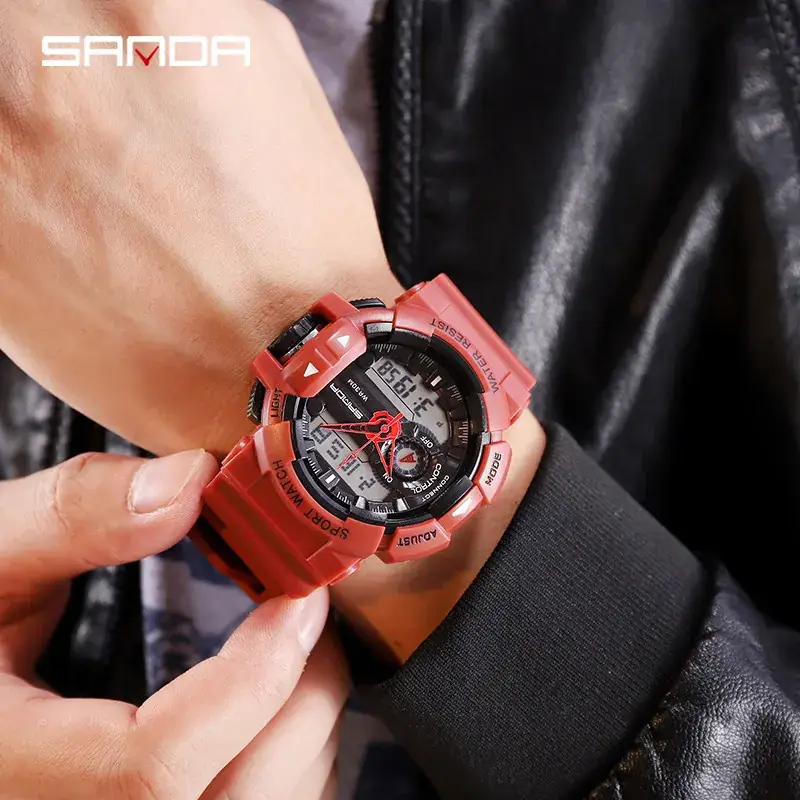 Sanda Black Dual Display Waterproof Watch for Men - Image 4